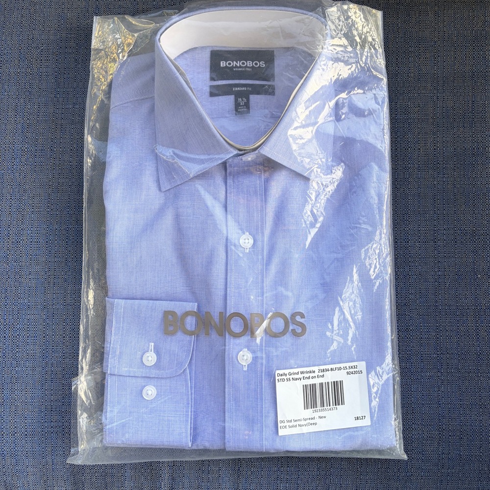 Bonobos Daily Grind Dress Shirt 15.5x32 Deep Navy 21834-BLF10